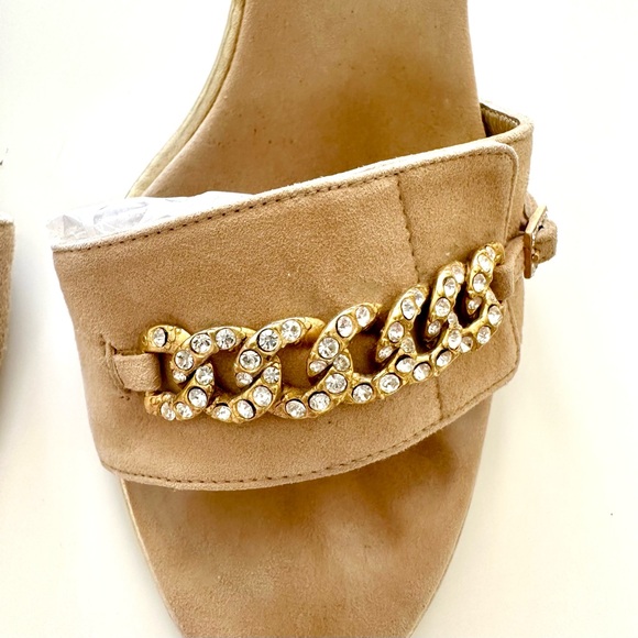 Albert Nipon Slides / Sandals, Size 9 Beige with Gold & Crystal Embellishment - Picture 7 of 8